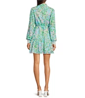 Lilly Pulitzer Arletta Floral Sun Of A Bun Print Collar V-Neck Long Blouson Sleeve Dress
