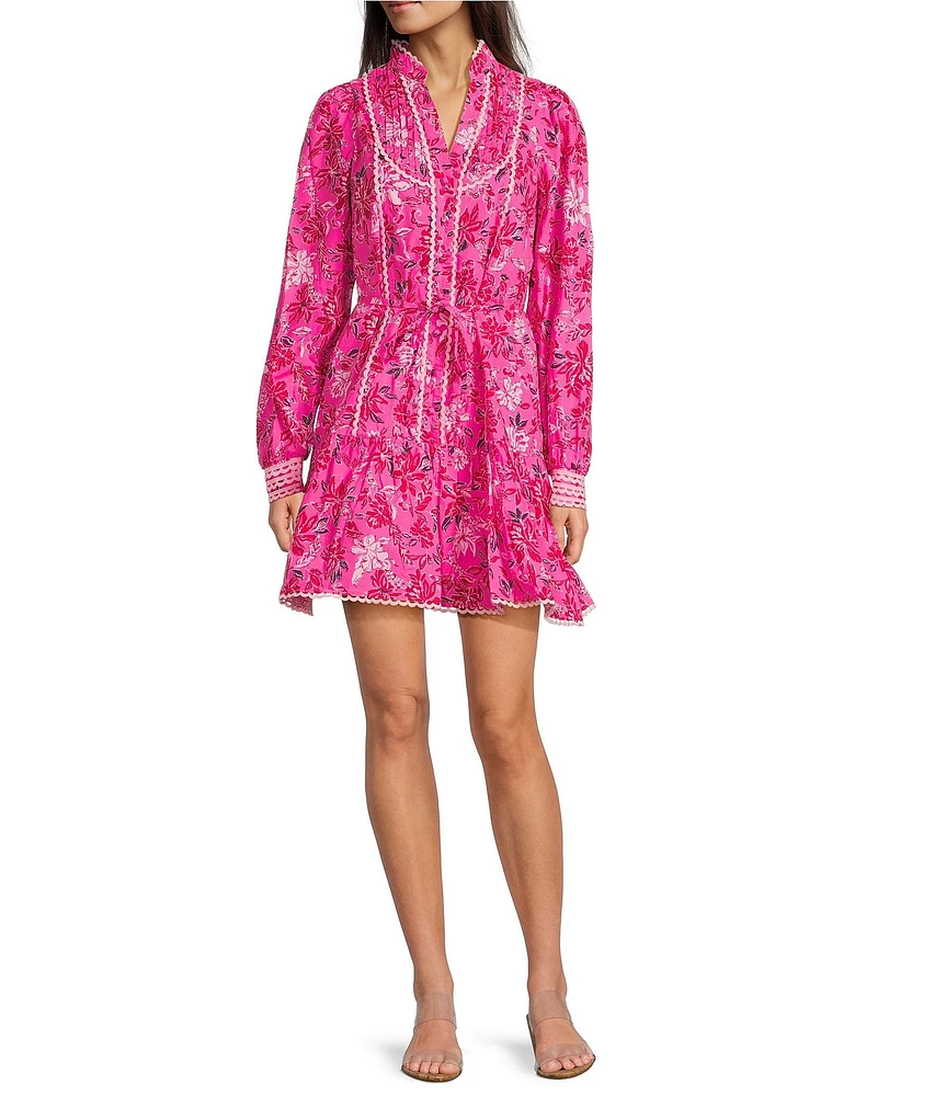 Lilly Pulitzer Arletta Poplin Giraffic Park Print Stand Collar Long Sleeve Shirt Dress