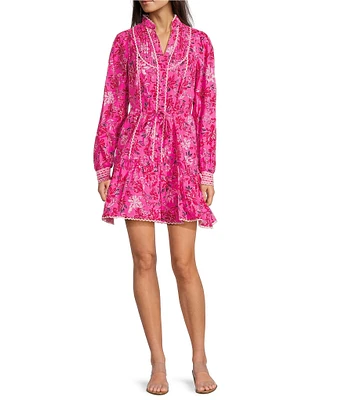 Lilly Pulitzer Arletta Poplin Giraffic Park Print Stand Collar Long Sleeve Shirt Dress