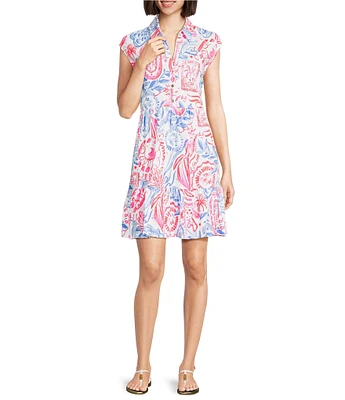 Lilly Pulitzer Arley Sun Sea Sand Print Notch Collar Cap Sleeve Tiered Shirt Dress