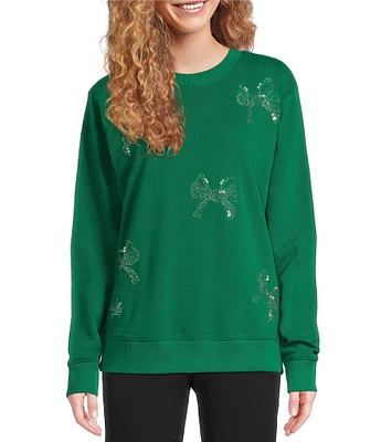 Lilly Pulitzer Ballad Bow Embroidered Terry Crew Neck Long Sleeve Sweatshirt