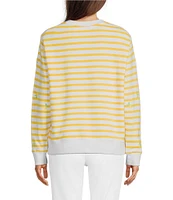 Lilly Pulitzer Ballad Stripe Lemon Fruit Print Embroidered Crew Neck Long Sleeve Sweatshirt