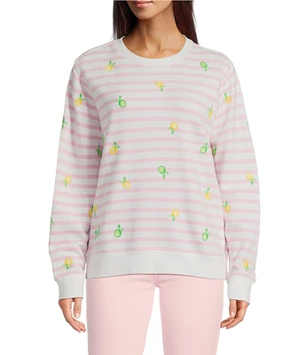 Lilly Pulitzer Ballad Stripe Print Embroidered Crew Neck Long Sleeve Sweatshirt