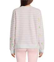 Lilly Pulitzer Ballad Stripe Print Embroidered Crew Neck Long Sleeve Sweatshirt