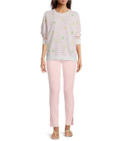 Lilly Pulitzer Ballad Stripe Print Embroidered Crew Neck Long Sleeve Sweatshirt