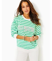 Lilly Pulitzer Ballad Terry Knit Cotton Ribbed Crew Neck Long Sleeve Logo Sweatshirt