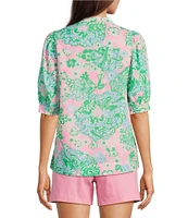 Lilly Pulitzer Brinelle Plumes In Bloom Notch Neck Elbow Puff Sleeve Blouse