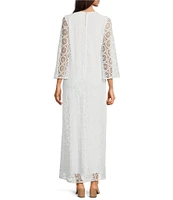 Lilly Pulitzer Burnett Butterfly Medallion Lace Beaded Round Neck 3/4 Sleeve Maxi Dress