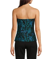 Lilly Pulitzer Camilo Printed Metallic Brocade Woven Strapless Neck Corset Top