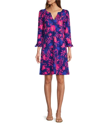 Lilly Pulitzer Cath Supima Cotton Jersey Notch Split V-Neck 3/4 Sleeve Shift Dress