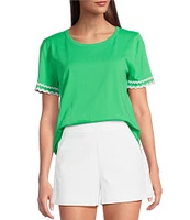 Lilly Pulitzer Clairmont Cotton Jersey Round Neck Short Sleeve Ric Rac Trim Top