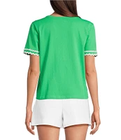 Lilly Pulitzer Clairmont Cotton Jersey Round Neck Short Sleeve Ric Rac Trim Top