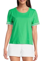 Lilly Pulitzer Clairmont Cotton Jersey Round Neck Short Sleeve Ric Rac Trim Top