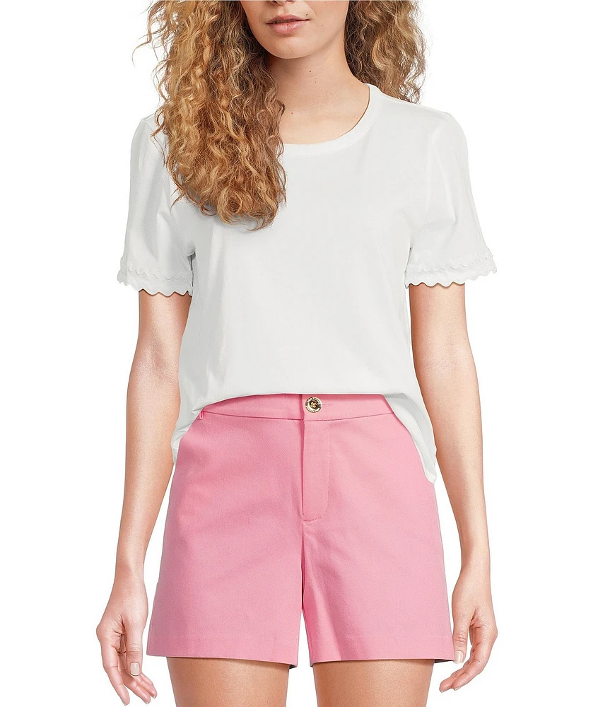 Lilly Pulitzer Clairmont Knit Round Neck Short Sleeve Ric Rac Trim Top
