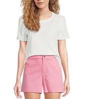 Lilly Pulitzer Clairmont Knit Round Neck Short Sleeve Ric Rac Trim Top