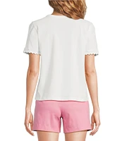 Lilly Pulitzer Clairmont Knit Round Neck Short Sleeve Ric Rac Trim Top