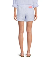 Lilly Pulitzer Croix Jacaranda Blue Brach Day Embroidered Secret Stripe Drawstring Elastic Waist Coordinating Shorts