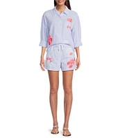 Lilly Pulitzer Croix Jacaranda Blue Brach Day Embroidered Secret Stripe Drawstring Elastic Waist Coordinating Shorts