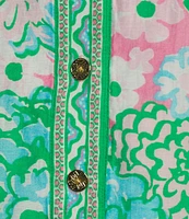 Lilly Pulitzer Daphnie Plumes In Bloom Linen Blend Print Collar Neck 3/4 Bell Sleeve Tunic Dress