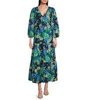 Lilly Pulitzer Deacon Paradise Pucker Print V-Neck 3/4 Sleeve Maxi A-Line Dress