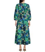 Lilly Pulitzer Deacon Paradise Pucker Print V-Neck 3/4 Sleeve Maxi A-Line Dress