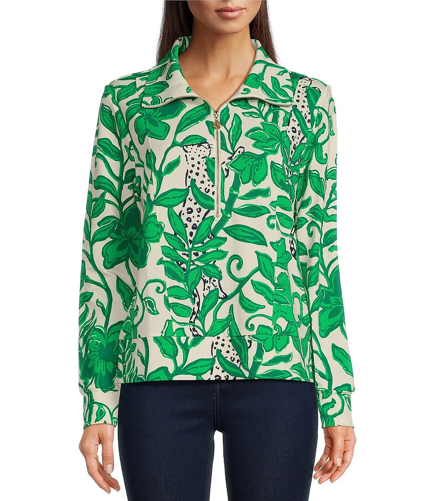 Lilly Pulitzer Eleni Luxe Terry Leaf Print Half Zip Long Sleeve Pullover