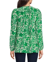 Lilly Pulitzer Elsa Silk Leaf Print V-Neck Button Front Bracelet Sleeve Top