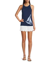 Lilly Pulitzer Emra Knit Apres Sail Jacqaurd Round Halter Neck Sleeveless Tank