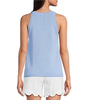 Lilly Pulitzer Emra Knit Lobster Jacquard Halter Neck Sleeveless Crochet Trim Tank