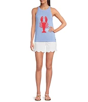 Lilly Pulitzer Emra Knit Lobster Jacquard Halter Neck Sleeveless Crochet Trim Tank