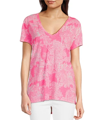 Lilly Pulitzer Etta Knit Anniversary Toile Print V-Neck Short Sleeve Tee