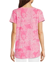 Lilly Pulitzer Etta Knit Anniversary Toile Print V-Neck Short Sleeve Tee