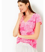 Lilly Pulitzer Etta Knit Anniversary Toile Print V-Neck Short Sleeve Tee