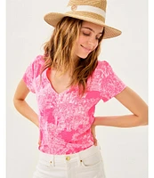 Lilly Pulitzer Etta Knit Anniversary Toile Print V-Neck Short Sleeve Tee