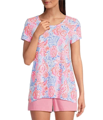 Lilly Pulitzer Etta Lil Sun Sea Sand Floral Print Scoop Neck Short Sleeve Top