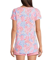 Lilly Pulitzer Etta Lil Sun Sea Sand Floral Print Scoop Neck Short Sleeve Top