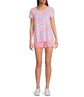 Lilly Pulitzer Etta Lil Sun Sea Sand Floral Print Scoop Neck Short Sleeve Top