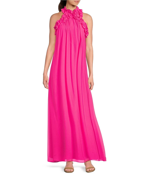 light blue halter bridesmaid dress Veda Slinky Halter Maxi Dress - Pale Blue main image 0