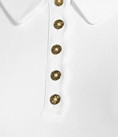 Lilly Pulitzer Frida Point Collar Button Neck Short Sleeve Scallop Polo Top
