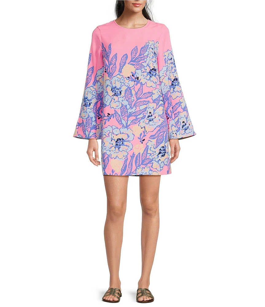 Lilly Pulitzer Gwenlyn Satin Back Crepe Crew Neck Bracelet Sleeve Shift Dress