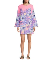 Lilly Pulitzer Gwenlyn Satin Back Crepe Crew Neck Bracelet Sleeve Shift Dress