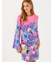 Lilly Pulitzer Gwenlyn Satin Back Crepe Crew Neck Bracelet Sleeve Shift Dress