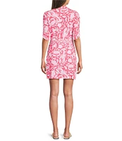Lilly Pulitzer Ibby Cane Coral Crab Print Surplice V-Neck Elbow Sleeve Skirted Romper