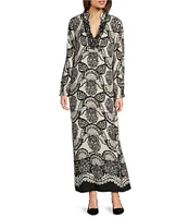 Lilly Pulitzer Irella Texture Rayon Stand Collar Long Length Sleeve Side Slit Hem Maxi Caftan Dress