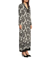 Lilly Pulitzer Irella Texture Rayon Stand Collar Long Length Sleeve Side Slit Hem Maxi Caftan Dress