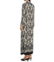 Lilly Pulitzer Irella Texture Rayon Stand Collar Long Length Sleeve Side Slit Hem Maxi Caftan Dress