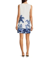 Lilly Pulitzer Julienne Printed Satin Back Crepe Crew Neck Sleeveless Bow Shift Dress