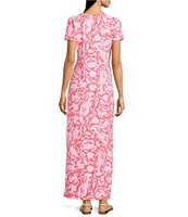 Lilly Pulitzer Kaden UPF 50+ Chillylilly Coral Crab Print Crew Neck Short Sleeve Maxi Dress