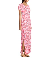 Lilly Pulitzer Kaden UPF 50+ Chillylilly Coral Crab Print Crew Neck Short Sleeve Maxi Dress