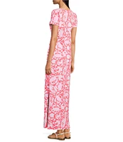 Lilly Pulitzer Kaden UPF 50+ Chillylilly Coral Crab Print Crew Neck Short Sleeve Maxi Dress